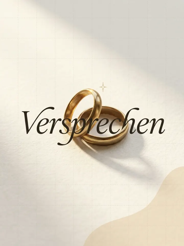 Zwei goldene Eheringe auf dem Wort Versprechen