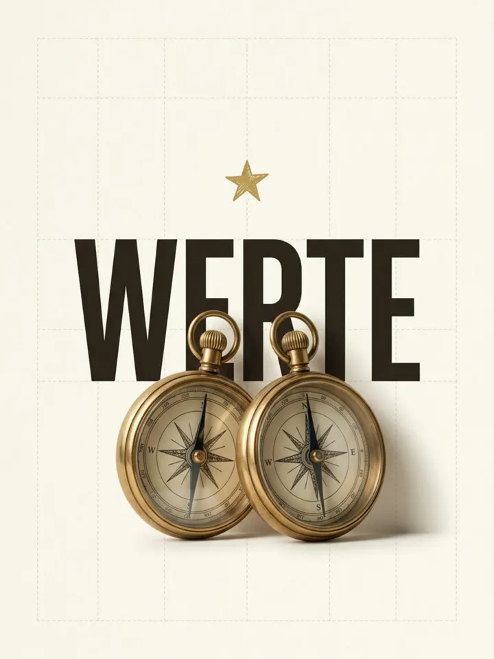 Zwei goldene Kompasse vor dem Wort Werte